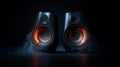 Two sound speakers with sound wave between them on black Royalty Free Stock Photo