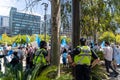 Two South Australian police officers monitoring a pro-Uyghur demonstration