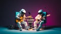 Two space musician astronaut. Astronauts playing guitar