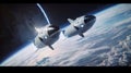 Two Space Shuttles Flying Over the Earth