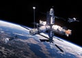 Two Spacecraft Is Preparing To Dock With Space Station Royalty Free Stock Photo