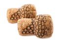 Two sparkling wine corks with grape images on white background Royalty Free Stock Photo