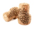 Two sparkling wine corks with grape images on white background Royalty Free Stock Photo
