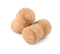Two sparkling wine corks on white background Royalty Free Stock Photo