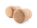 Two sparkling wine corks on white background Royalty Free Stock Photo