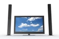 Two speakers and a plasma tv Royalty Free Stock Photo