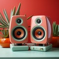 Romantic Emotivity: Pink Speakers With Warm Tones And Junglepunk Style Royalty Free Stock Photo