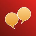 Two speech bubble sign. Golden gradient Icon with contours on redish Background. Illustration.