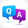 Two speech bubbles displaying question and answer symbols for communication and information exchange Royalty Free Stock Photo