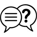 Two speech bubbles one with text lines and one with question mark Royalty Free Stock Photo