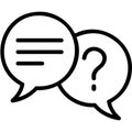 Two speech bubbles one with text one with question mark Royalty Free Stock Photo