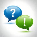 Two speech bubbles with question and exclamation marks question mark blue Royalty Free Stock Photo