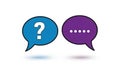 Two speech bubbles with a question mark and ellipsis representing communication Royalty Free Stock Photo