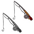 Two spinning rod with fishing line and hooks Royalty Free Stock Photo
