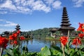 Two spires of the floating Pura Ulun Danu, a Hindu temple on Lake Bratan, Bedugul, Bali, Indonesia