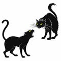 Two Spooky Black Cats Hissing and Arching Back Vector Royalty Free Stock Photo