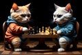 two sport cats play chess at the table