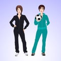 Two sports woman with a soccer ball