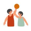 Two sportsmen playing basketball vector illustration in simple hand drawn style.