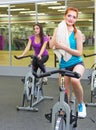 Two sporty girls at fitness club Royalty Free Stock Photo