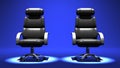 Two Spotlighted Business Chairs On Blue Background