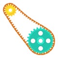 Two sprockets with chain icon, cartoon style