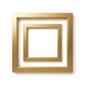 Two Nested Square Gold Picture Frames on a White Background golden Royalty Free Stock Photo
