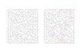 Two square mazes one solved shown with a pink path line Royalty Free Stock Photo