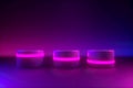 Pink neon light, minimalistic primitive shapes, modern mock up