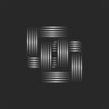 Two squares logo, two linked rectangular chain, linear creative symbol of infinite shape from stripes of metal overlapping lines Royalty Free Stock Photo