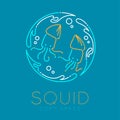 Two Squid, Water splash circle and Air bubble logo icon outline stroke set dash line design illustration isolated on blue Royalty Free Stock Photo