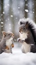 Two squirrels in the snow, AI Royalty Free Stock Photo