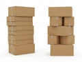 Two stacks of brown cardboard boxes on a white background Royalty Free Stock Photo