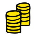 Two stacks of coins hand drawn doodle isolated Royalty Free Stock Photo