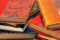 Two stacks of old books with ancient bindings Royalty Free Stock Photo