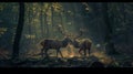 Two stag in the forest during a rut season, staring at camera