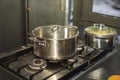 two stainless steel casseroles Royalty Free Stock Photo