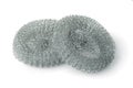 Two stainless steel wire mesh kitchen scrubbers