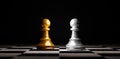 Two Stand of golden and silver pawn chess . Winner of business alliance and marketing strategy planing concept by 3d render