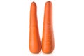 Two standing fresh orange carrots isolated on white background Royalty Free Stock Photo