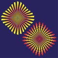Two starburst graphics. Vector motion background. Dynamic radial pattern. Vivid color bursts. Royalty Free Stock Photo