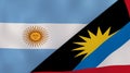 The flags of Argentina and Antigua and Barbuda. News, reportage, business background. 3d illustration