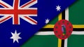 The flags of Australia and Dominica. News, reportage, business background. 3d illustration