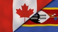 The flags of Canada and Eswatini. News, reportage, business background. 3d illustration