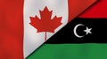 The flags of Canada and Libya. News, reportage, business background. 3d illustration