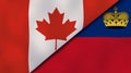 The flags of Canada and Liechtenstein. News, reportage, business background. 3d illustration