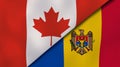 The flags of Canada and Moldova. News, reportage, business background. 3d illustration
