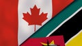The flags of Canada and Mozambique. News, reportage, business background. 3d illustration
