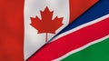 The flags of Canada and Namibia. News, reportage, business background. 3d illustration