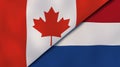 The flags of Canada and Netherlands. News, reportage, business background. 3d illustration